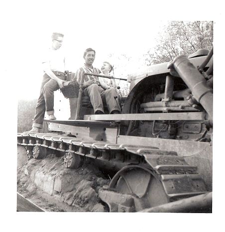 1960.. - Roger, Robert , Wendy - at the controls (levelling the west half of the parking lot, rebuilding the dam).jpg